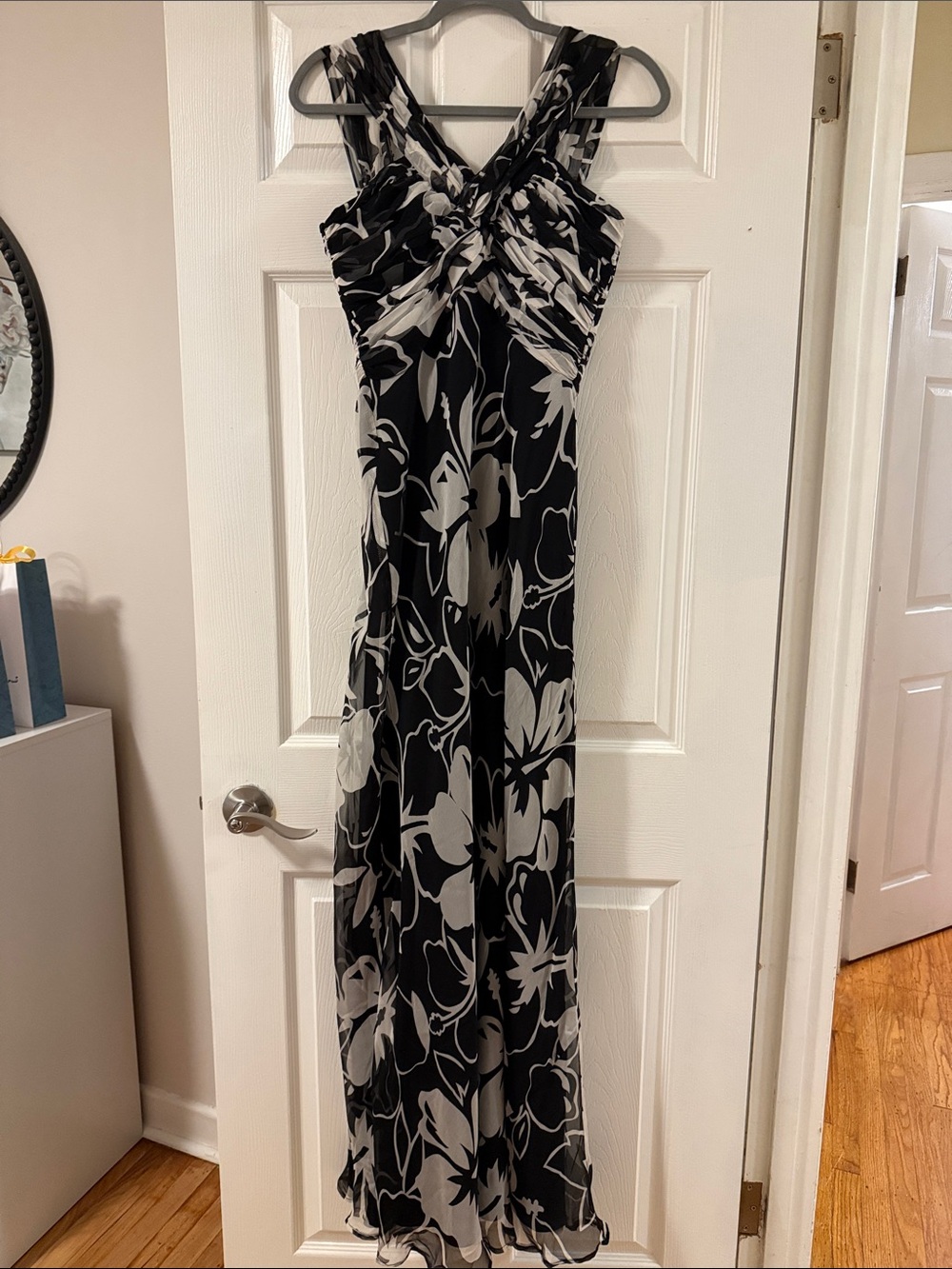 David Meister Black and White Floral Maxi dress